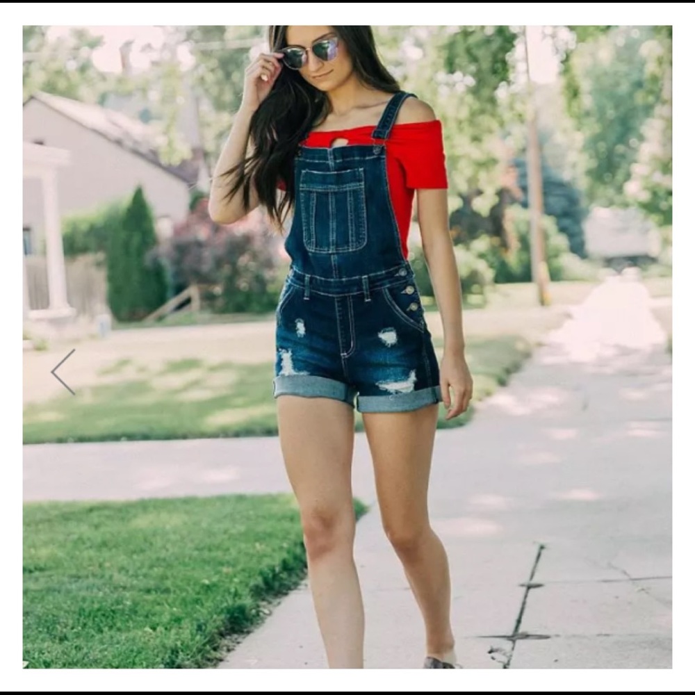 EXC! KANCAN Stretch Overall Short Romper Bibs Large Distress Sanding Destruction